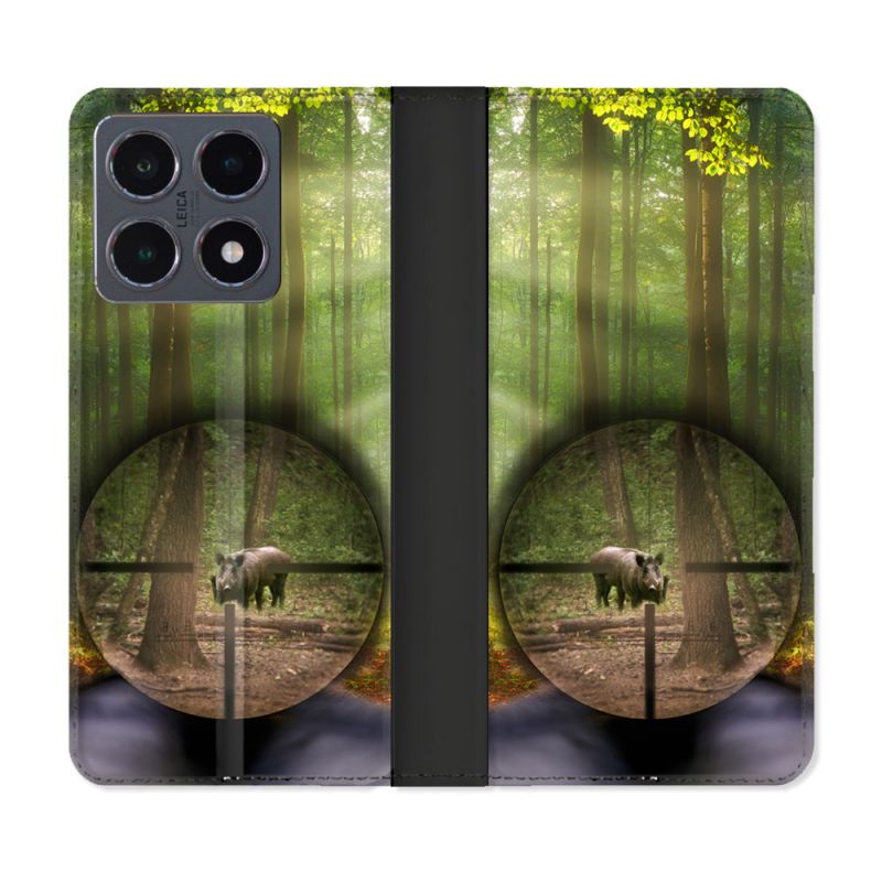 Housse cuir portefeuille Pour Xiaomi 15T Pro Chasse Sanglier Viseur