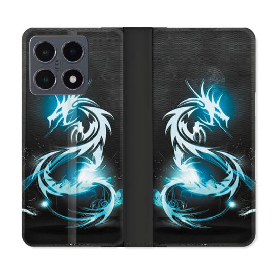 Housse cuir portefeuille Pour Xiaomi 15T Pro Fantastique Dragon Bleu
