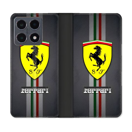 Housse cuir portefeuille Pour Xiaomi 15T Pro Ferrari Carbone