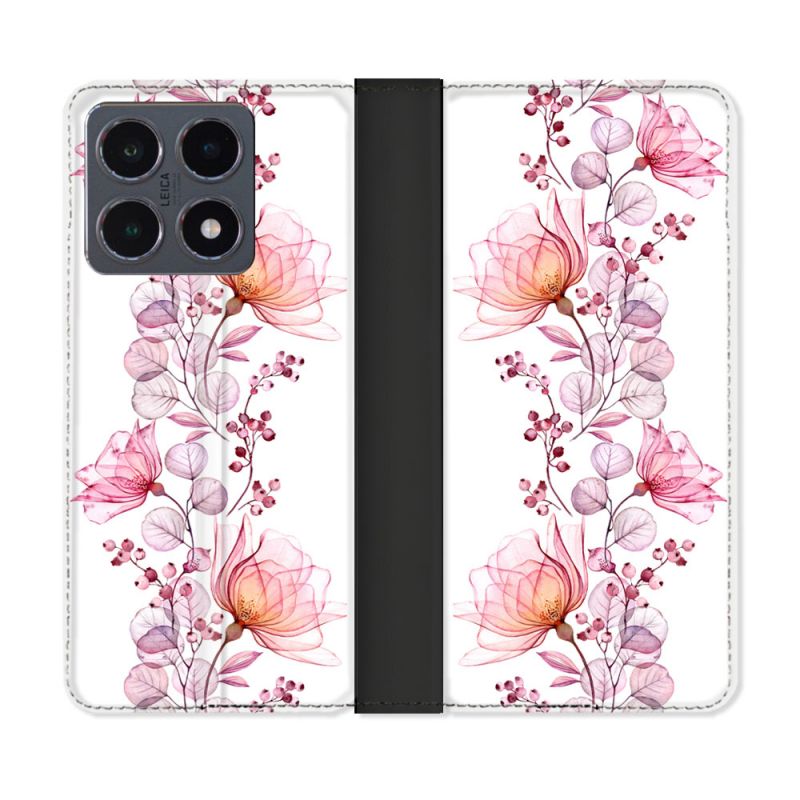 Housse cuir portefeuille Pour Xiaomi 15T Pro Fleur Eclosion