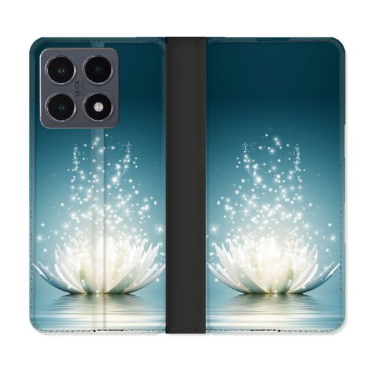 Housse cuir portefeuille Pour Xiaomi 15T Pro Fleur Lotus Blanc