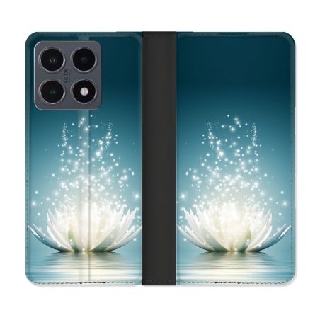 Housse cuir portefeuille Pour Xiaomi 15T Pro Fleur Lotus Blanc