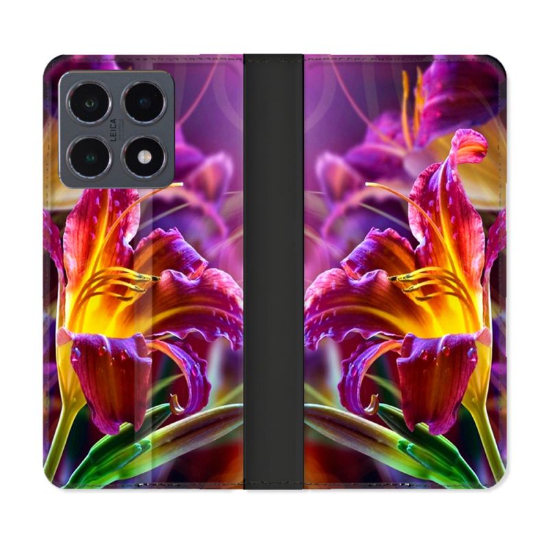 Housse cuir portefeuille Pour Xiaomi 15T Pro Fleur Lys Color