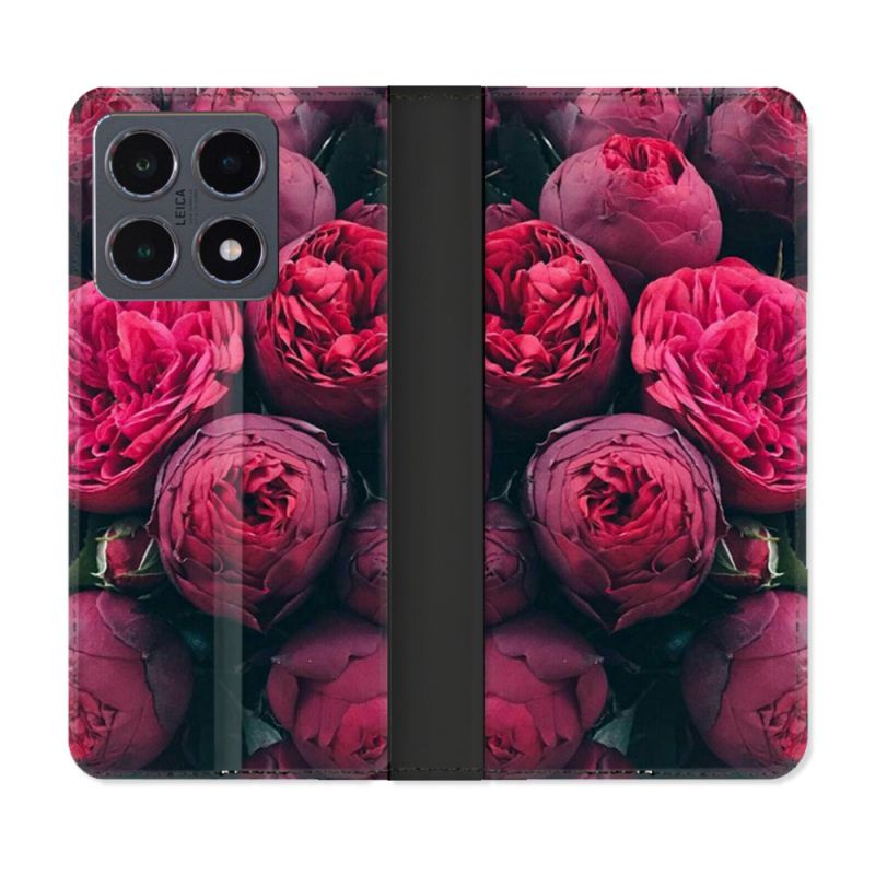 Housse cuir portefeuille Pour Xiaomi 15T Pro Fleur Pivoine