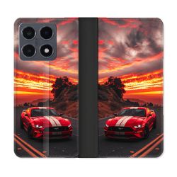 Housse cuir portefeuille Pour Xiaomi 15T Pro Ford Mustang GT500 Rouge