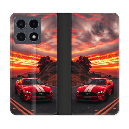 Housse cuir portefeuille Pour Xiaomi 15T Pro Ford Mustang GT500 Rouge