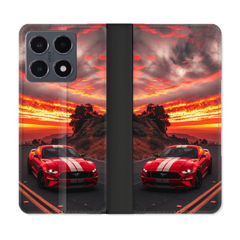 Housse cuir portefeuille Pour Xiaomi 15T Pro Ford Mustang GT500 Rouge