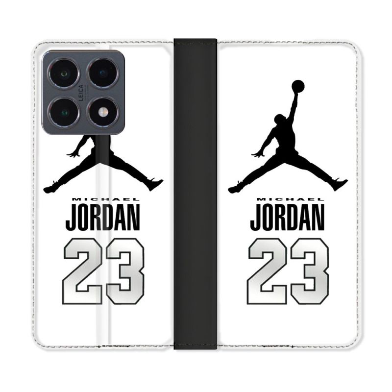 Housse cuir portefeuille Pour Xiaomi 15T Pro Jordan 23 Blanc