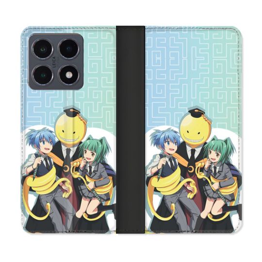 Housse cuir portefeuille Pour Xiaomi 15T Pro Manga Assassination Classroom Kuro Trio