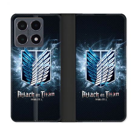 Housse cuir portefeuille Pour Xiaomi 15T Pro Manga Attaque Titans Noir