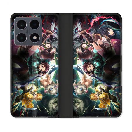 Housse cuir portefeuille Pour Xiaomi 15T Pro Manga Demon Slayer Groupe