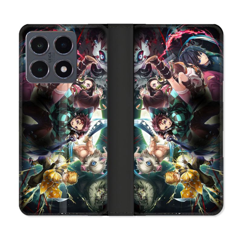 Housse cuir portefeuille Pour Xiaomi 15T Pro Manga Demon Slayer Groupe
