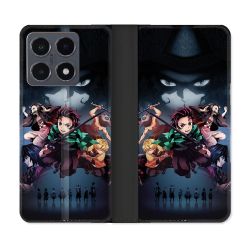Housse cuir portefeuille Pour Xiaomi 15T Pro Manga Demon Slayer Noir