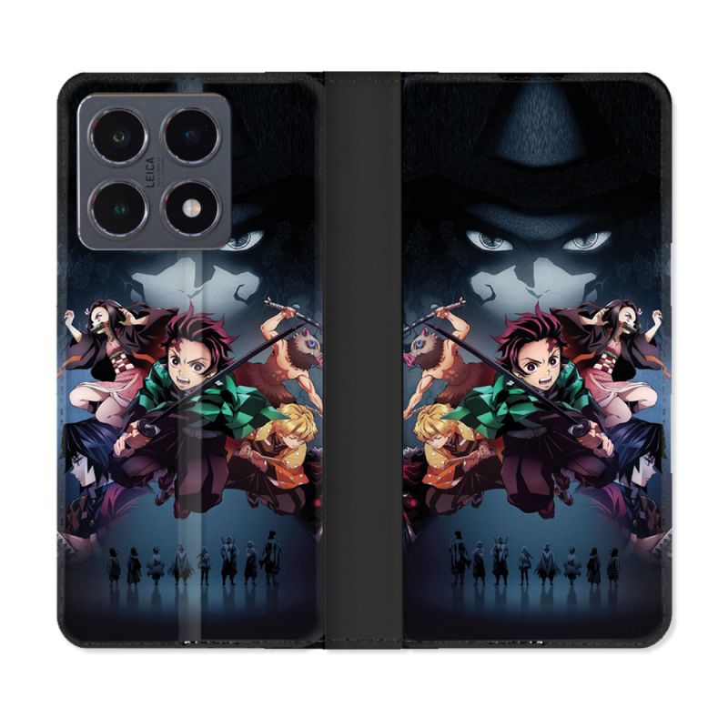Housse cuir portefeuille Pour Xiaomi 15T Pro Manga Demon Slayer Noir