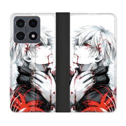 Housse cuir portefeuille Pour Xiaomi 15T Pro Manga Tokyo Ghoul Kaneki Blanc