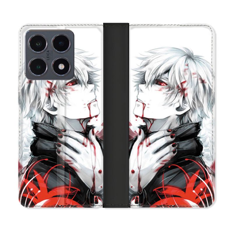 Housse cuir portefeuille Pour Xiaomi 15T Pro Manga Tokyo Ghoul Kaneki Blanc