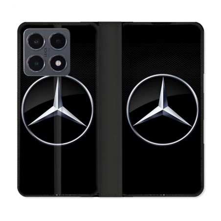 Housse cuir portefeuille Pour Xiaomi 15T Pro Mercedes Carbone