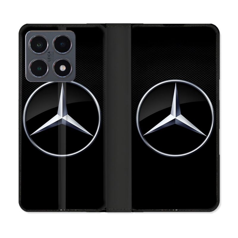 Housse cuir portefeuille Pour Xiaomi 15T Pro Mercedes Carbone
