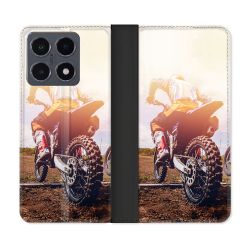 Housse cuir portefeuille Pour Xiaomi 15T Pro Moto Cross Soleil