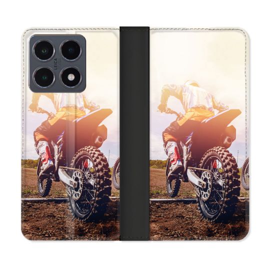Housse cuir portefeuille Pour Xiaomi 15T Pro Moto Cross Soleil