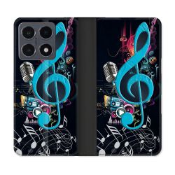 Housse cuir portefeuille Pour Xiaomi 15T Pro Musique Cle Sol Bleu