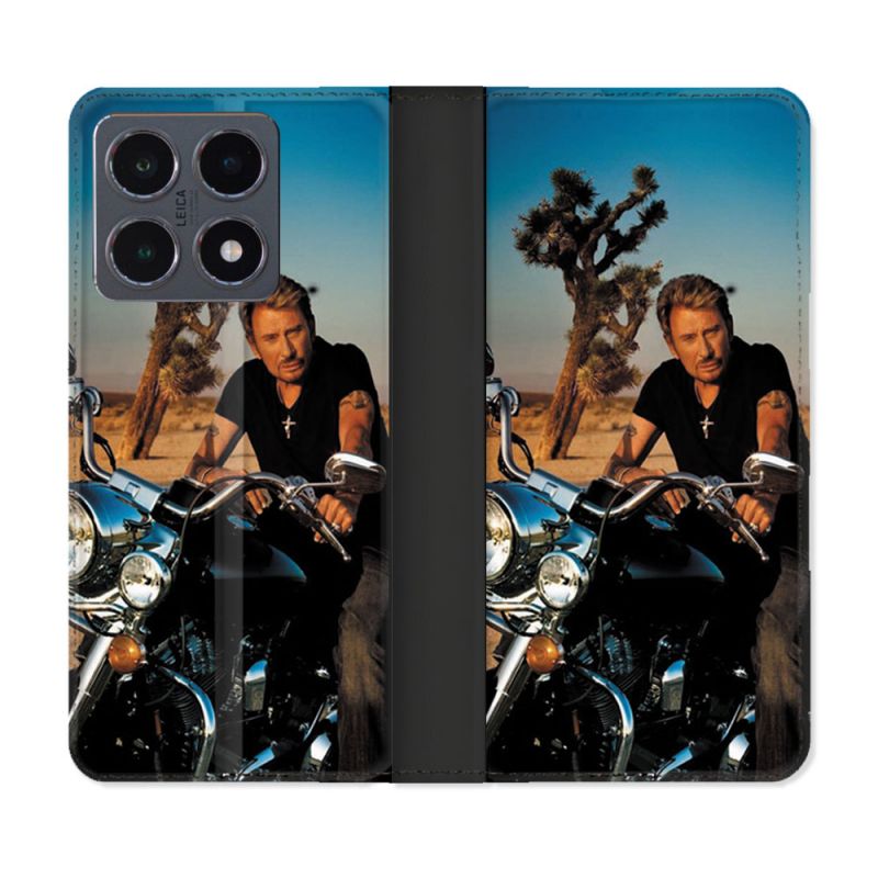 Housse cuir portefeuille Pour Xiaomi 15T Pro Musique Johnny Hallyday Moto