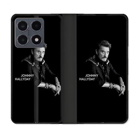 Housse cuir portefeuille Pour Xiaomi 15T Pro Musique Johnny Hallyday Noir