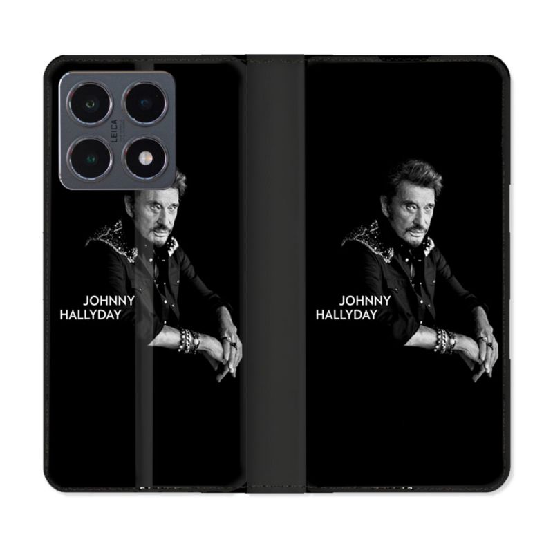 Housse cuir portefeuille Pour Xiaomi 15T Pro Musique Johnny Hallyday Noir