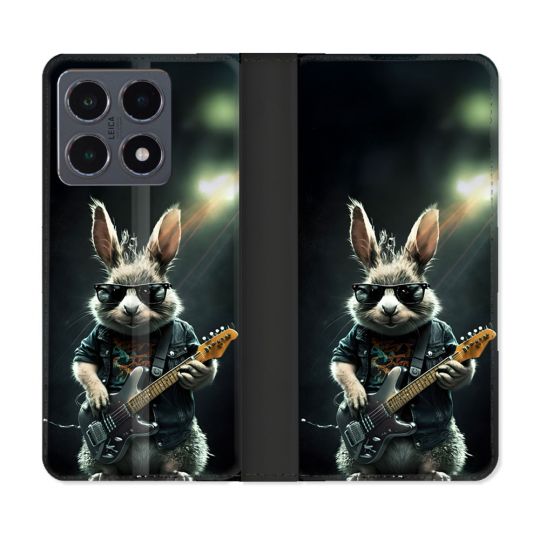 Housse cuir portefeuille Pour Xiaomi 15T Pro Musique Rock Lapin