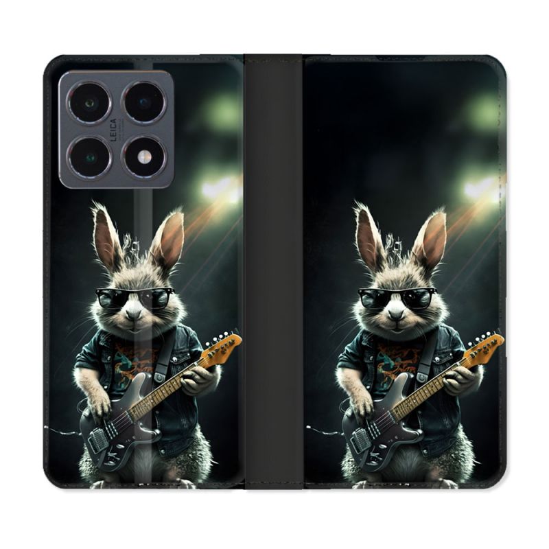 Housse cuir portefeuille Pour Xiaomi 15T Pro Musique Rock Lapin