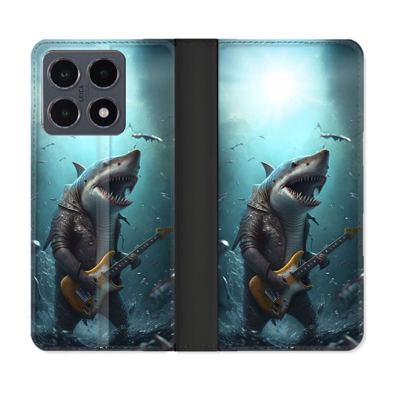 Housse cuir portefeuille Pour Xiaomi 15T Pro Musique Rock Requin