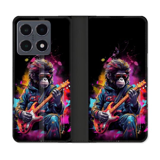 Housse cuir portefeuille Pour Xiaomi 15T Pro Musique Rock Singe