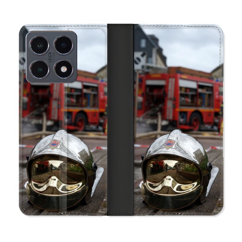 Housse cuir portefeuille Pour Xiaomi 15T Pro Pompier Casque Camion