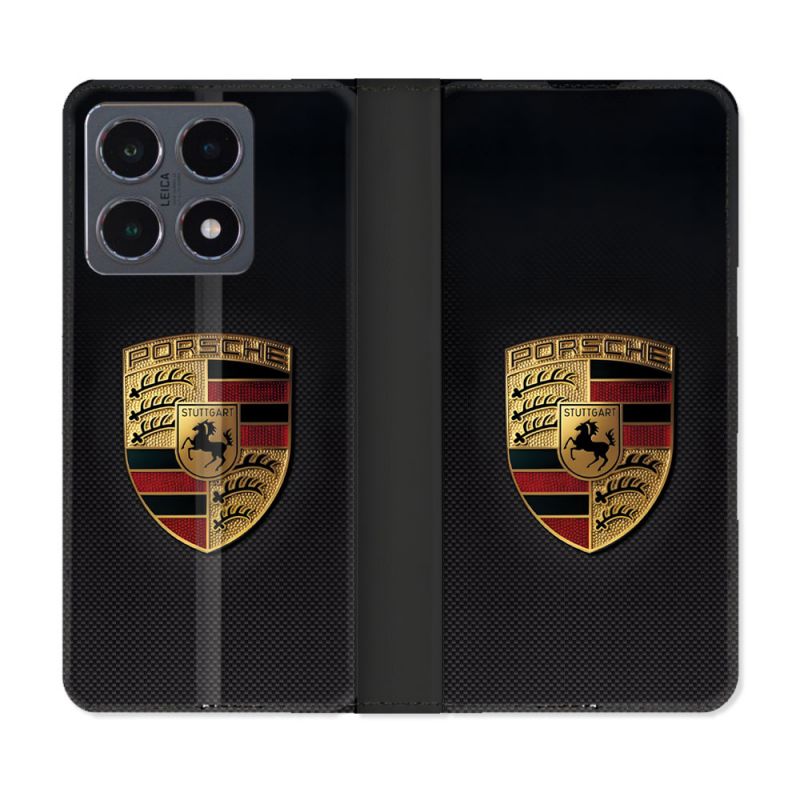 Housse cuir portefeuille Pour Xiaomi 15T Pro Porsche Carbone