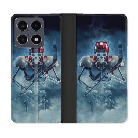 Housse cuir portefeuille Pour Xiaomi 15T Pro Sport Hockey Squelette