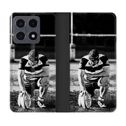 Housse cuir portefeuille Pour Xiaomi 15T Pro Sport Rugby Noir Blanc