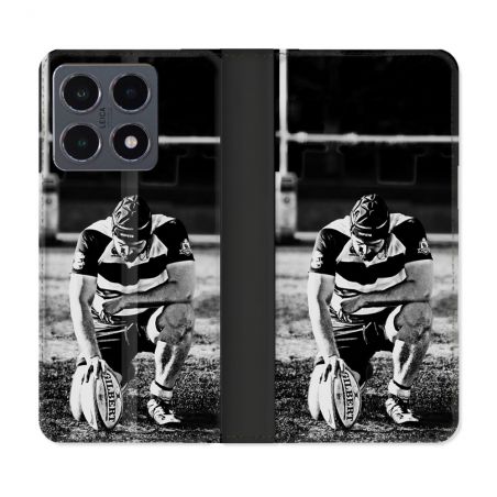 Housse cuir portefeuille Pour Xiaomi 15T Pro Sport Rugby Noir Blanc