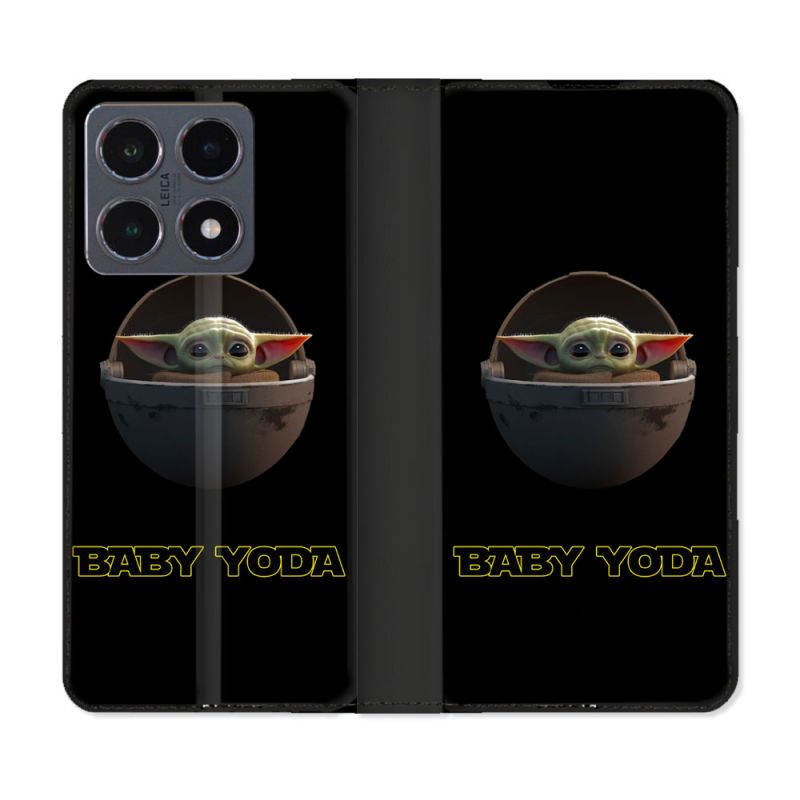 Housse cuir portefeuille Pour Xiaomi 15T Pro Star Wars - Yoda bebe noir