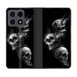 Housse cuir portefeuille Pour Xiaomi 15T Pro Tete de Mort Triple