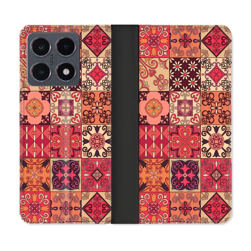 Housse cuir portefeuille Pour Xiaomi 15T Pro Texture Carreau Ciment Rouge