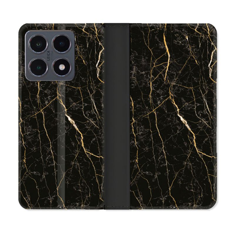 Housse cuir portefeuille Pour Xiaomi 15T Pro Texture Marbre Noir