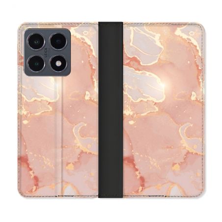 Housse cuir portefeuille Pour Xiaomi 15T Pro Texture Marbre Rose