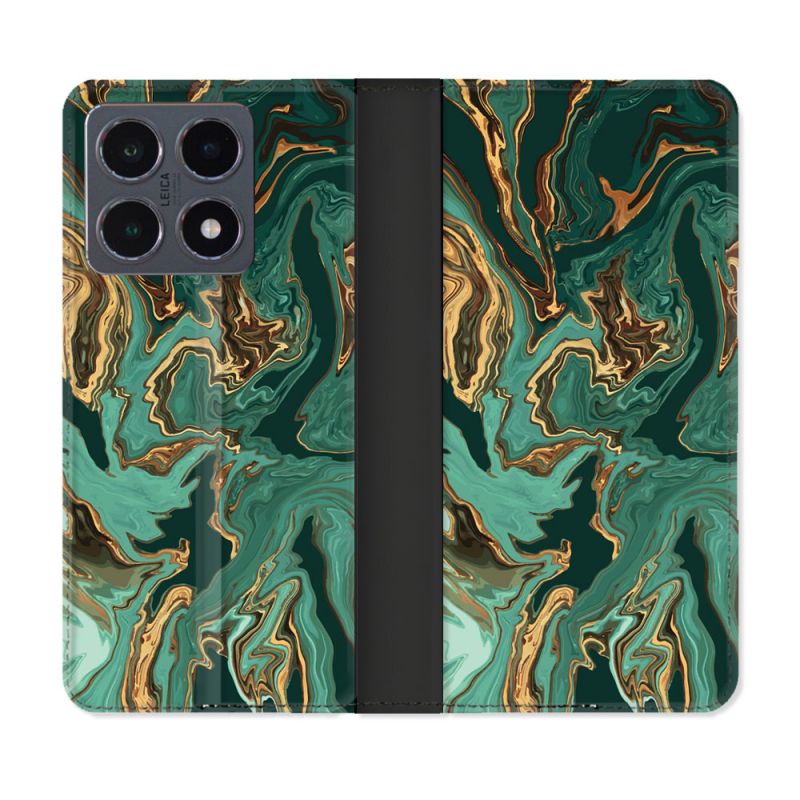 Housse cuir portefeuille Pour Xiaomi 15T Pro Texture Marbre Vert