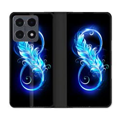 Housse cuir portefeuille Pour Xiaomi 15T Pro Texture Plume Infini Bleu