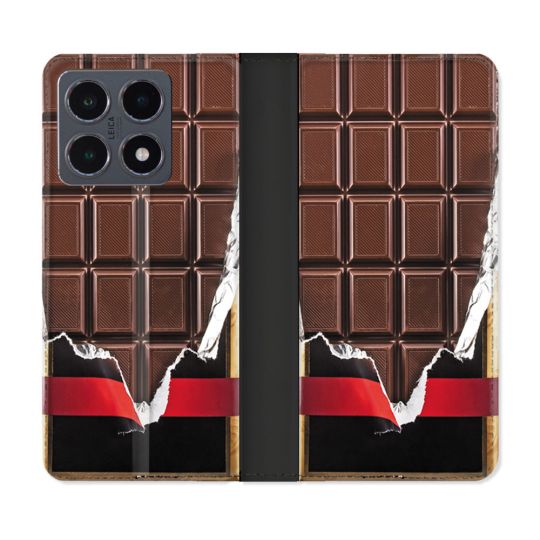 Housse cuir portefeuille Pour Xiaomi 15T Pro Texture Trompe Oeil Chocolat