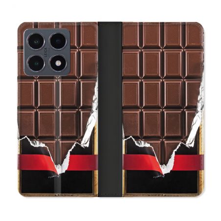 Housse cuir portefeuille Pour Xiaomi 15T Pro Texture Trompe Oeil Chocolat