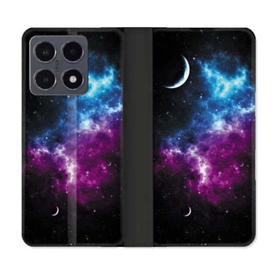 Housse cuir portefeuille Pour Xiaomi 15T Pro Univers Bleu Violet