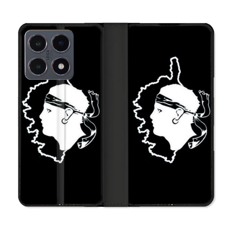 Housse cuir portefeuille Pour Xiaomi 15T Pro Voyage Corse Noir