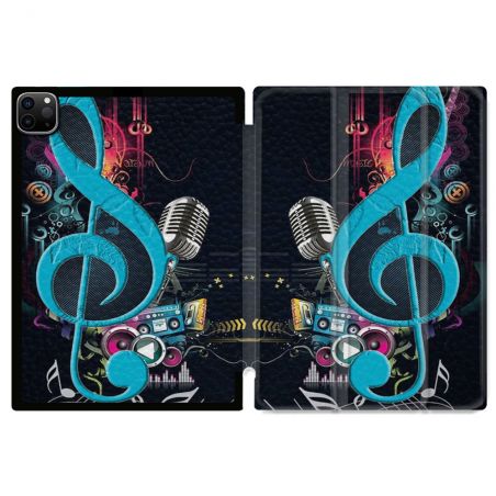 Coque Renforcée Pour Ipad Pro 13 M5 Musique Cle Sol Bleu