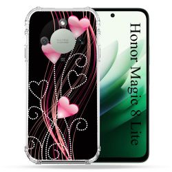 Coque Renforcée Pour Honor Magic 8 Lite 5G Amour Coeur Rose Montant sur Noir